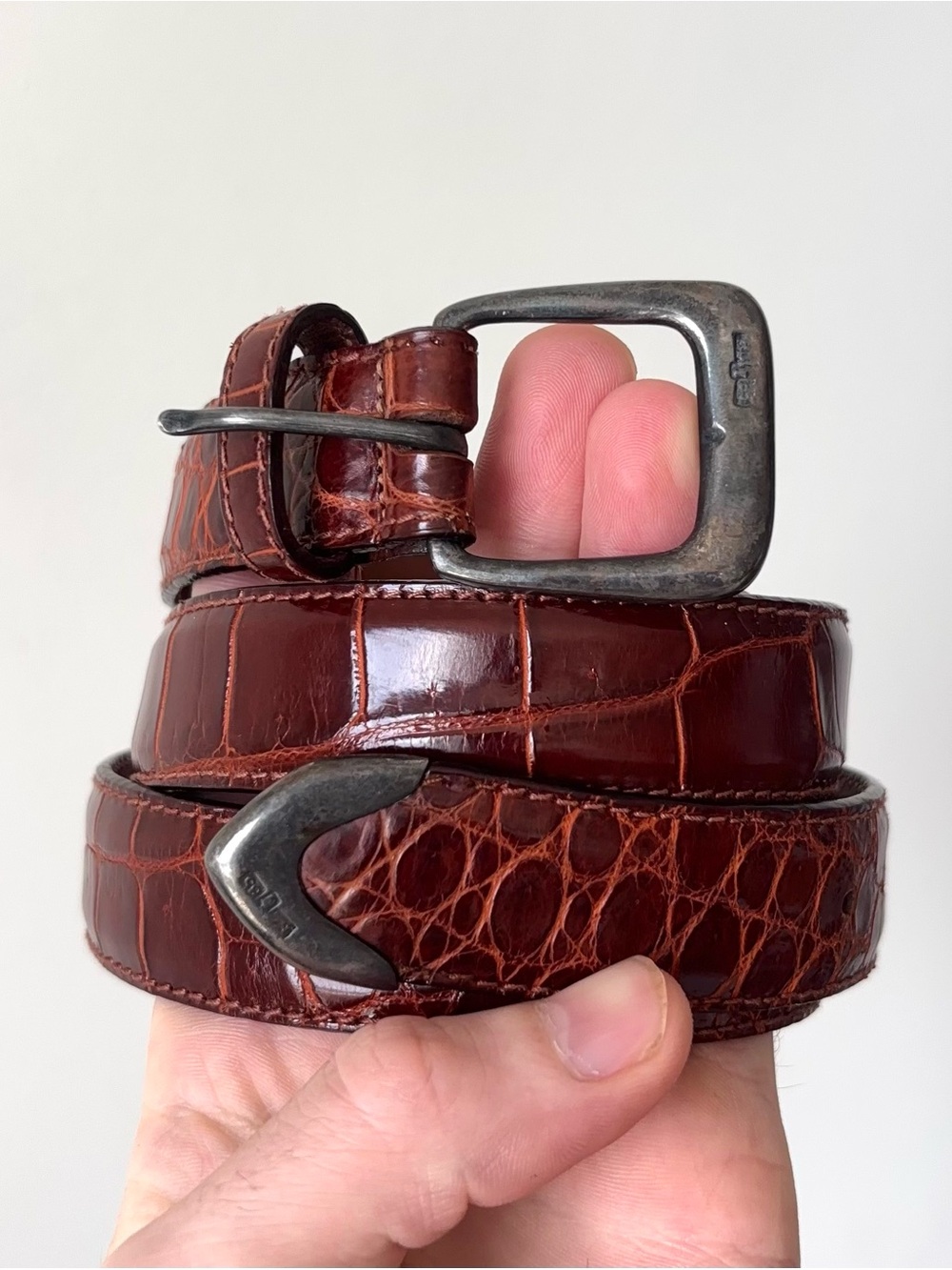 Vintage Polo Ralph Lauren Sterling Silver Genuine Crocodile Belt Size 32 RL 85